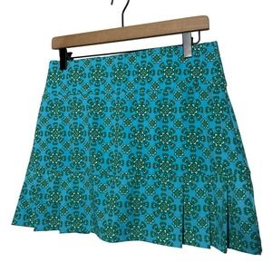 Sigrid Olsen Golf Tennis Skort Blue Green Snowflake Print Pleated Women's Medium